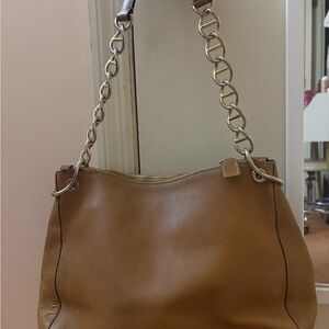 Prada Brown Leather Shoulder Bag with Chain Detail
